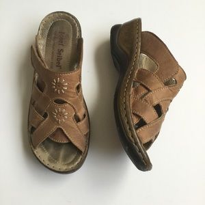 Josef Seibel 38 Wedge Mule Sandal Leather Brown